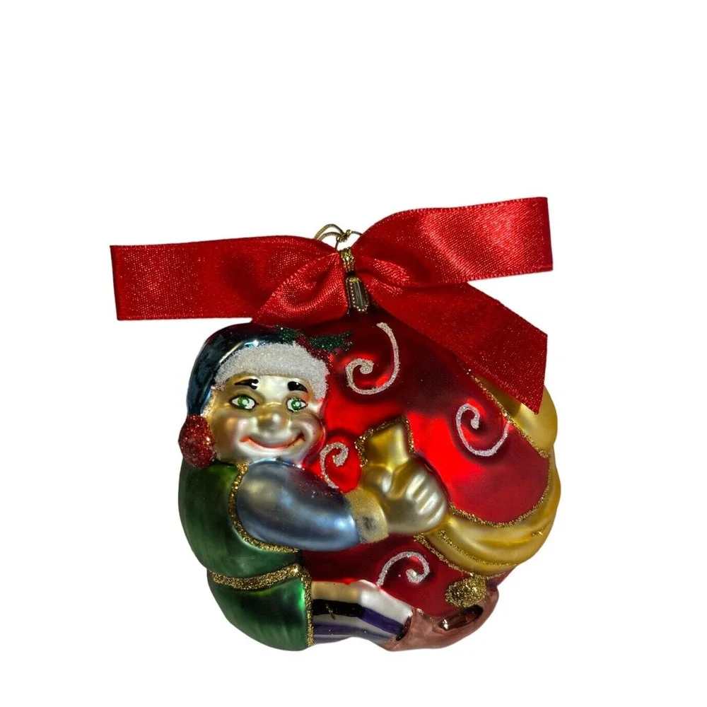 LENOX Yuletide Treasures Santa’s Family Tree Xmas Ornament- Elf With Bow In Box